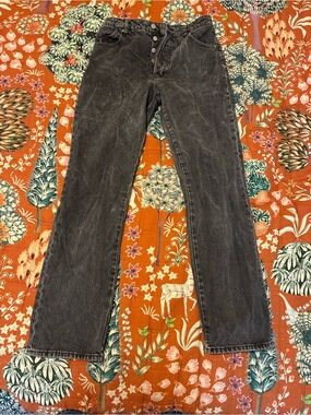 Rollas High-Waisted Washed Black Straight Leg Jeans